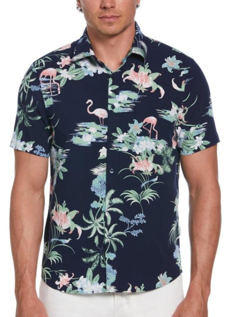 NEW - CUBAVERA Mens Tropical Flamingo Print Hawaiian Shirt | L
